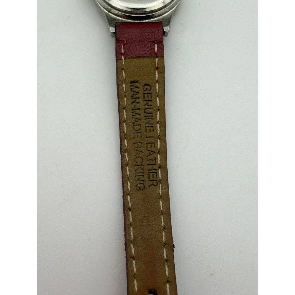 Disney Minnie Mouse Watch Red Leather Strap Silver Bezel MIN089 PC11 MZB